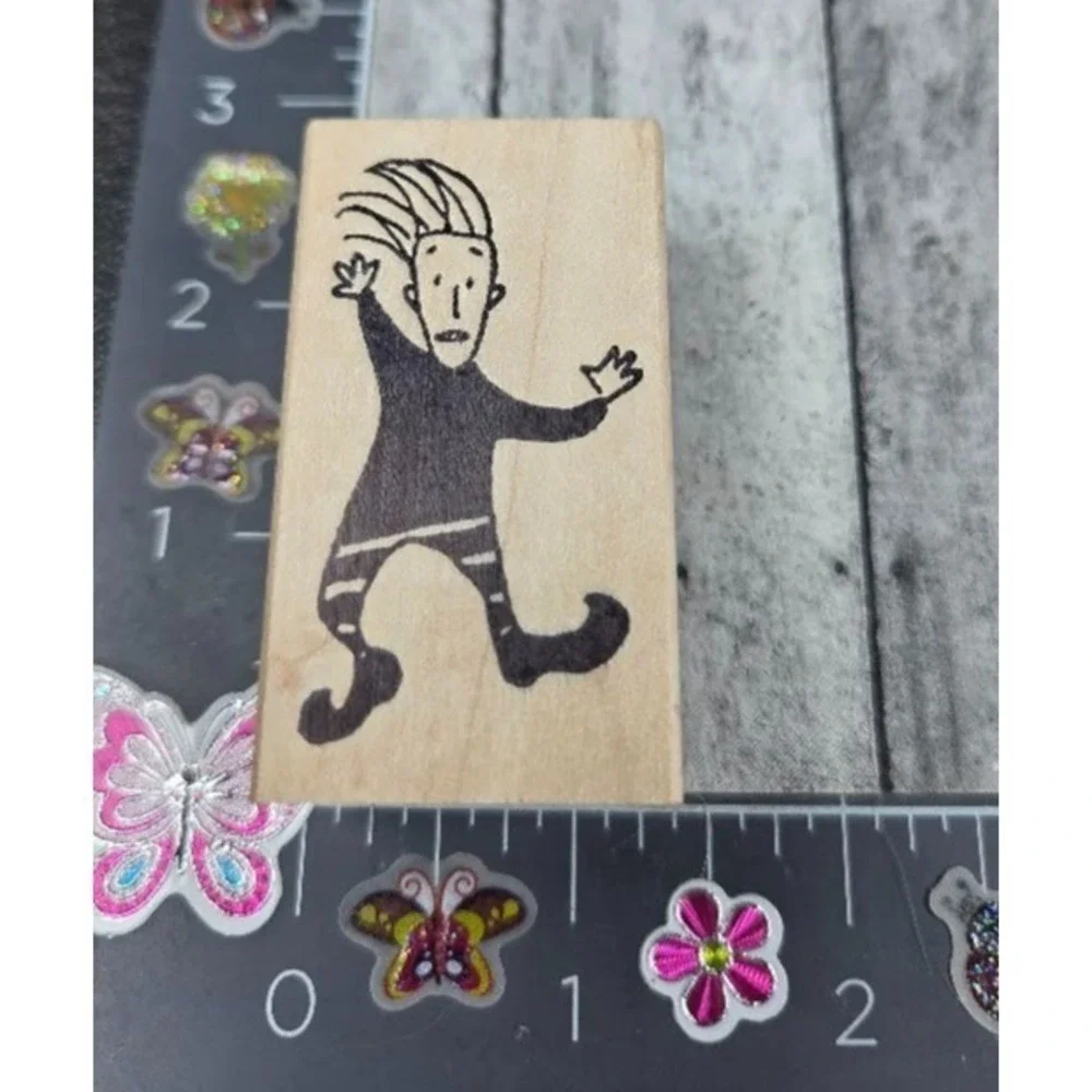 Rubber Moon Dancing Man 1999 Wild Hair Joker Rubber Stamp Wood #N73